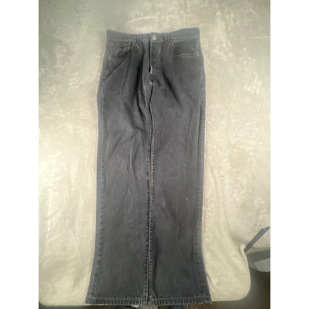 Levis 501 Original Mens Straight Fit Faded Black Denim Jeans 33 x 34 Button Fly